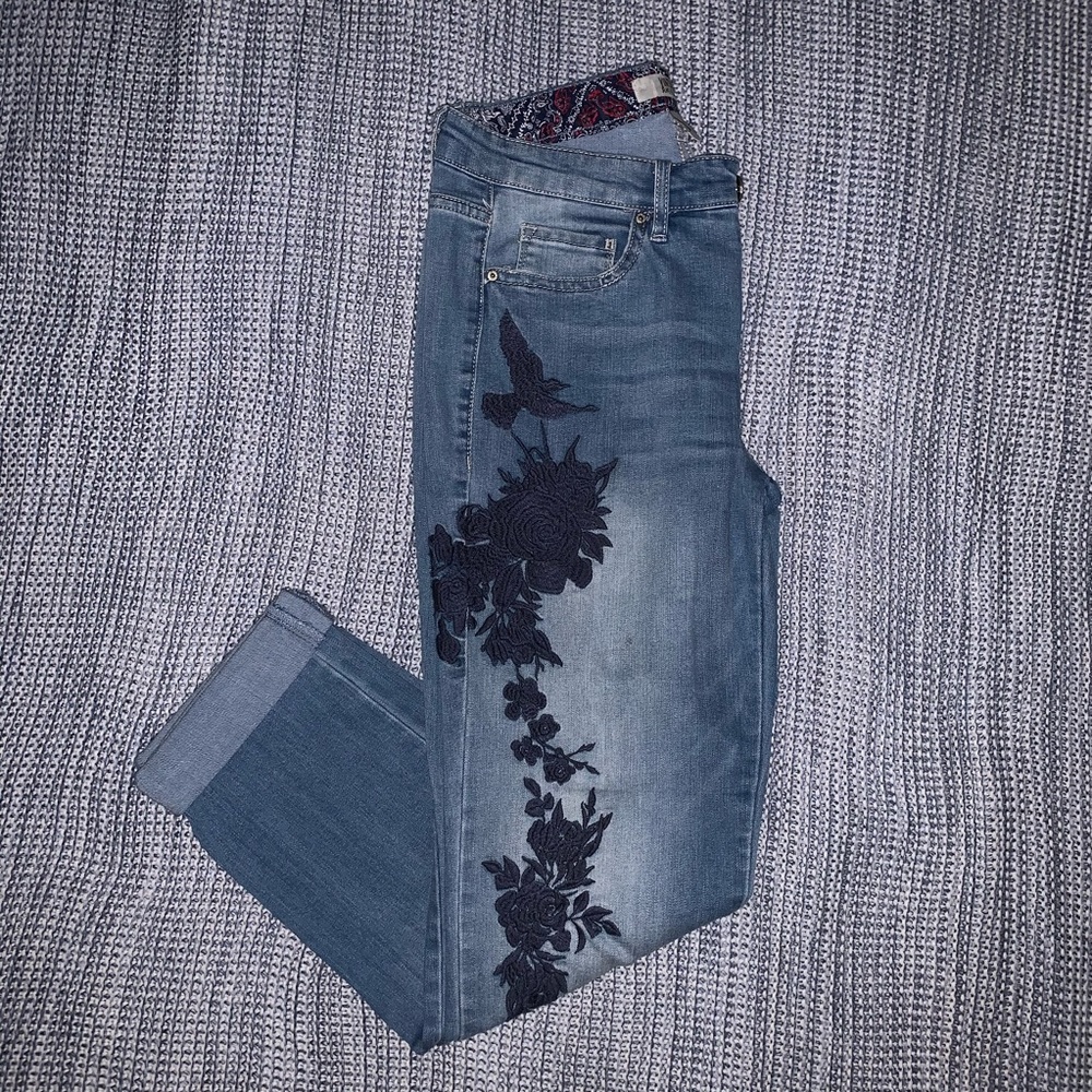 Vintage America embroidered, cuffed jeans